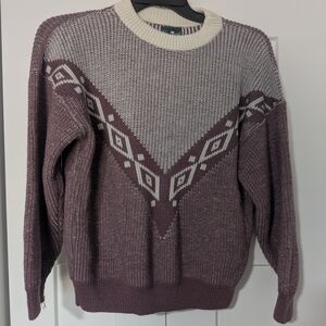 Cabin Creek Ladies Sweater, Sz Large, 100% Acrylic, Purple/Cream, Vintage